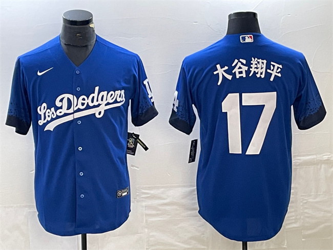 Men's Los Angeles Dodgers #17 大谷翔平 Royal City Connect Cool Base With Patch Stitched Baseball Jersey
